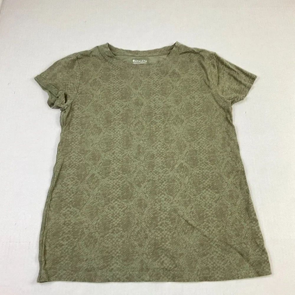 Athleta Womens Cotton T-Shirt Snakeskin Crew Neck Short Sleeve Shirt Top XS